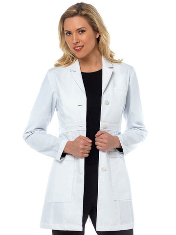 9644 TAILORED MID LENGTH LAB COAT - White